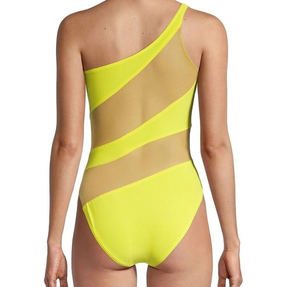 $265 NORMA KAMALI Snake Mesh One-Shoulder Swimsuit Bodysuit Nude Yellow XXS - Picture 5 of 16
